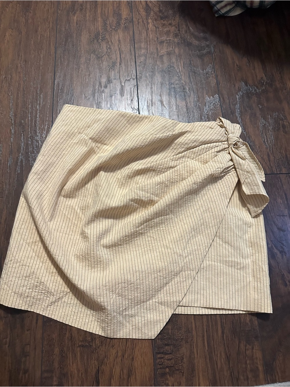 Zara Cream Pinstripe Wrap Mini Skirt with Side Tie